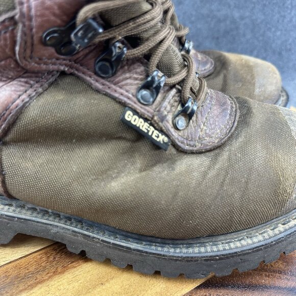 Vtg Wolverine Mens Sz 7 Gore-tex Waterproof Leather Brown Green Distressed Boots - Picture 6 of 13